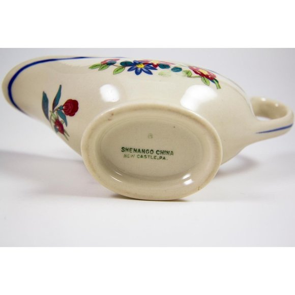 Shenango China Restaurant Ware Small Gravy Sauce Boat Blue Band Flowers - Picture 3 of 8